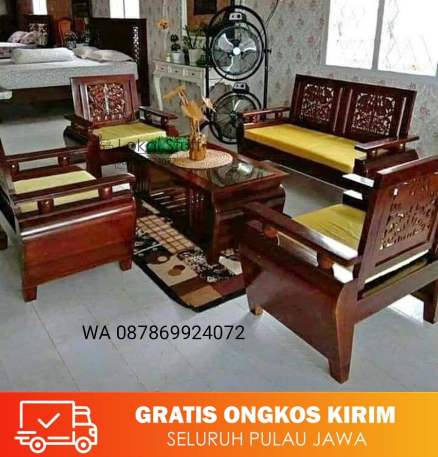 Kursi Tamu Klasik Full Ukiran Kayu Jati Perhutani Jepara